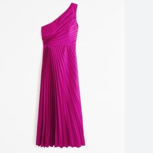 Abercrombie & Fitch Fuchsia One-Shoulder Pleated Midi Dress